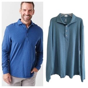 Johnnie-O Wylie Long Sleeve Polo Shirt Large Teal Blue
